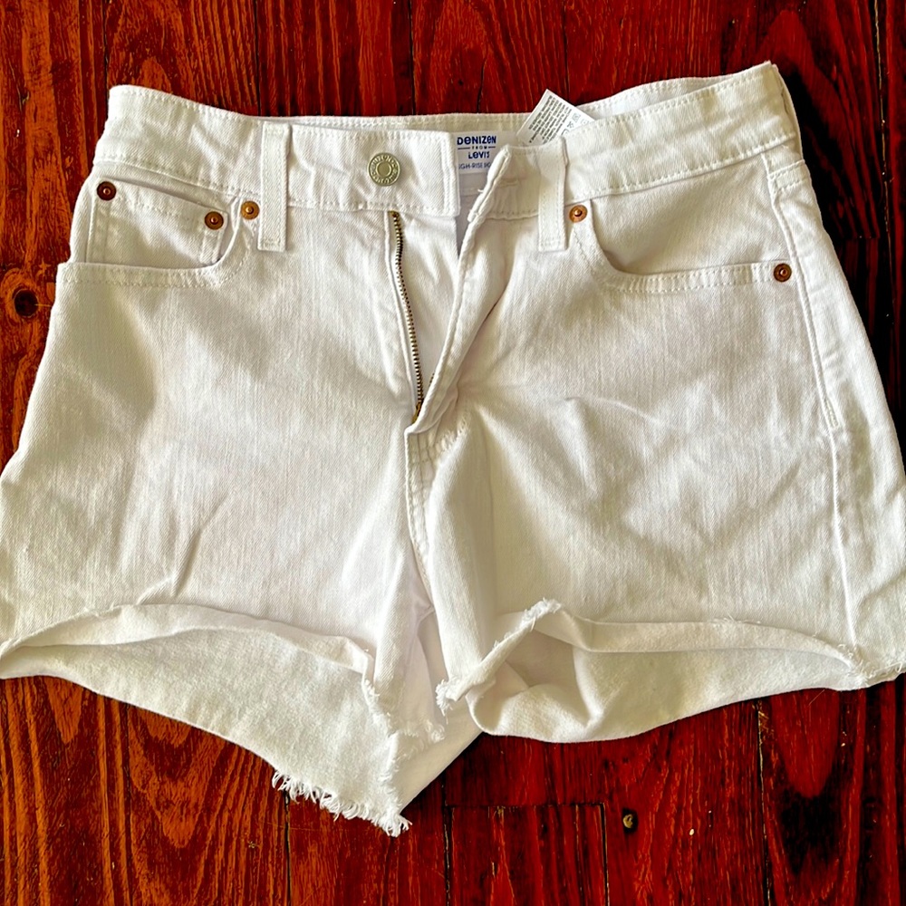 High rise white jean shorts